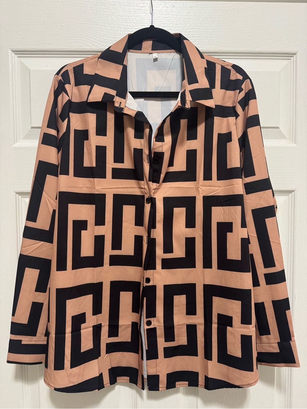 Women’s  Geometric Button-Down Shirt with Black Print